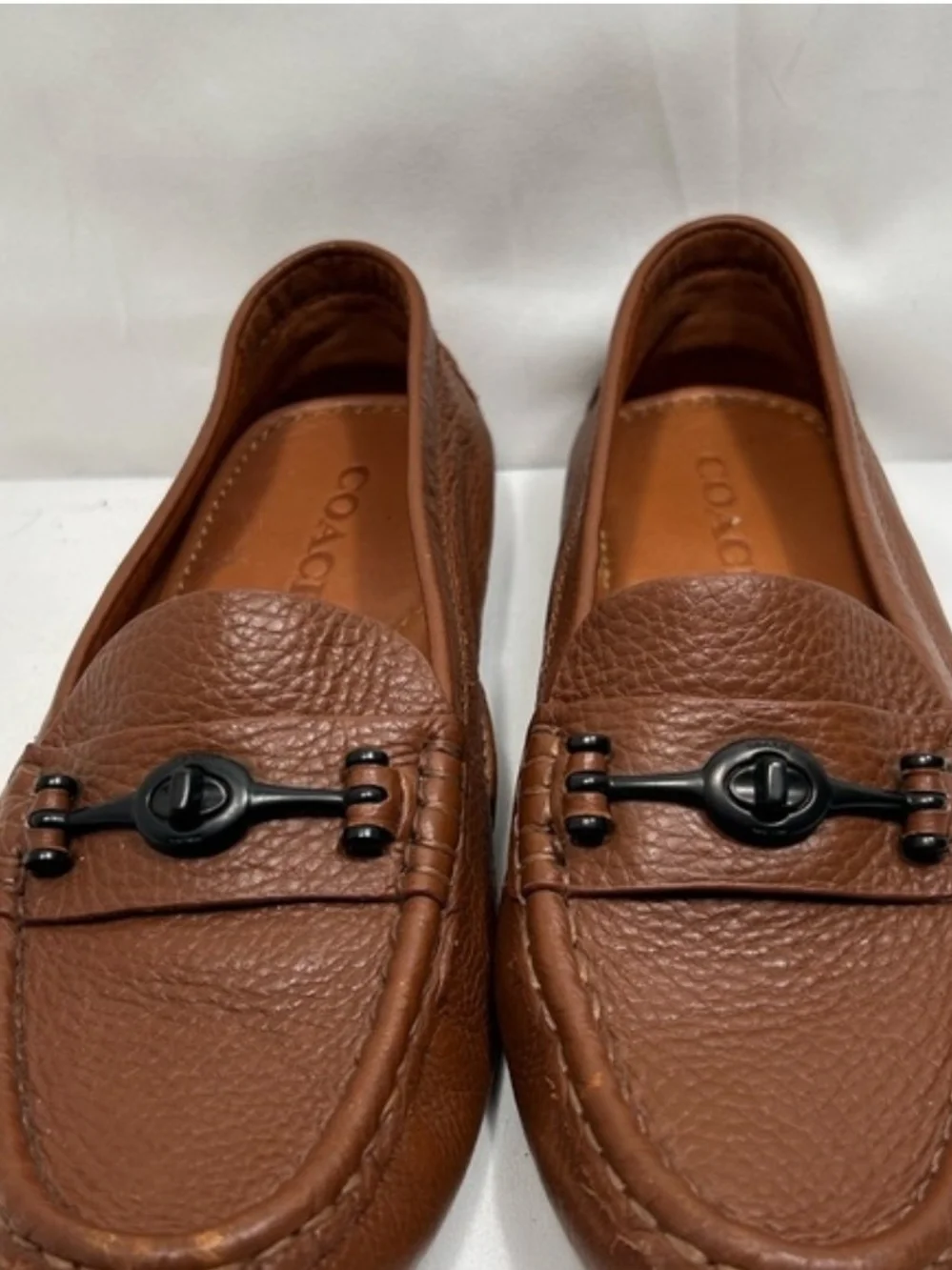 Coach Brown Pebble Leather Bit Loafers